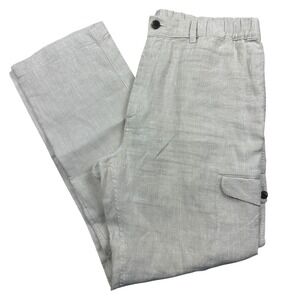 Caribbean Mens 100% Linen Cargo Pants Tan Beige Elastic Waist Beach Summer Pants